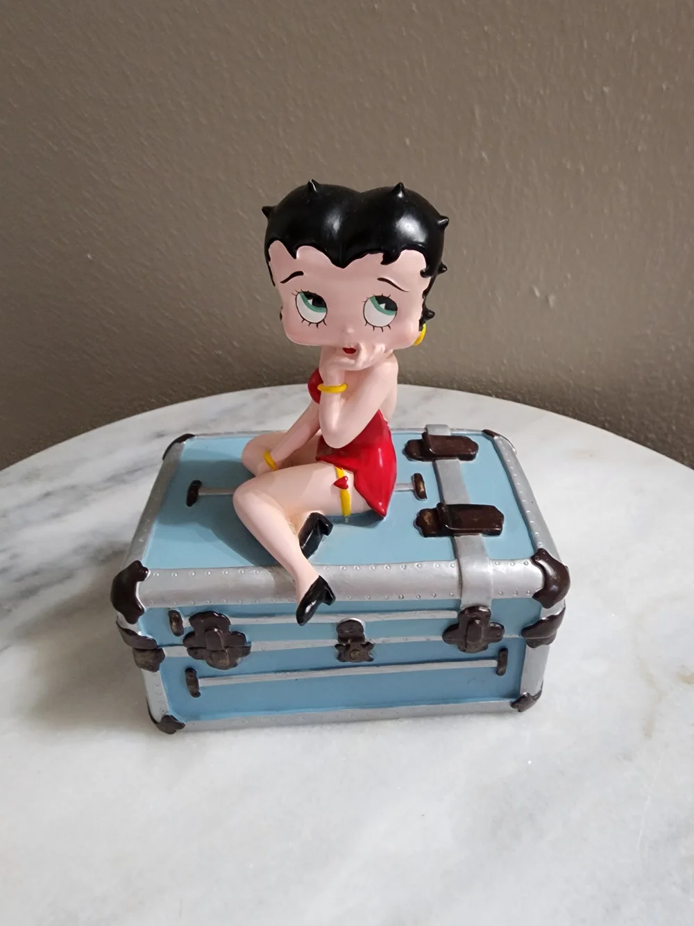 Betty Boop Figurine on Blue Trunk Trinket Box